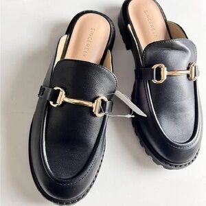 Slip On Gold Metal Mule Flats